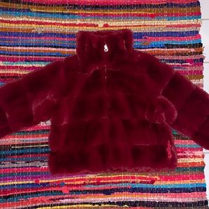 Never worn fashion nova faux fur burgundy jacket, size medium